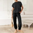 thumbnail image 2 of Women's 2 Piece Set, Summer Short Sleeve Top and Loose Fit Pants Outfit, Casual Cuffed Ankle Lounge Set, Matching Outfit Set for Women, Summer Lounge Set and Casual Wear-Black, 2 of 9