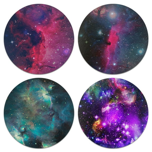 WIRESTER Drink Round Fabric Felt Neoprene Coasters Set of 4pcs, Purple Nebula Galaxy