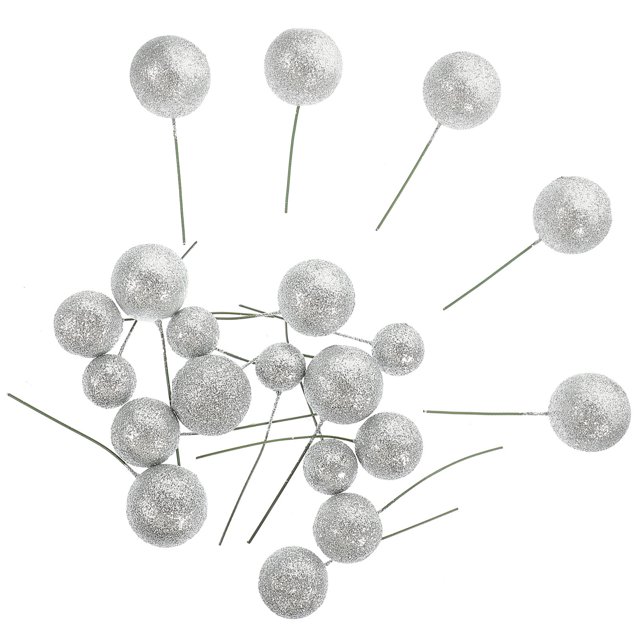 unbranded 20Ud Accesorio Decorativo De Bolas Con Glitter Plata Para Tartas Y Cumpleaños