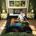 thumbnail image 2 of meiyoeat Dinosaur Letter E Print Twin Comforter Sets for Boys Girls, Cartoon Dino Graffiti Bedding Set, Black Reversible, 2pcs, 1 Comforter and 1 Pillowcase, 2 of 6