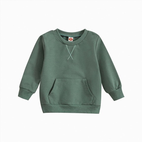 larppty Toddler Sweatshirt Baby Boy Girl Fall Outfits Long Sleeve Unisex Solid Top Pullover Blouse Shirt Winter Clothes (Green,6-12 Months)