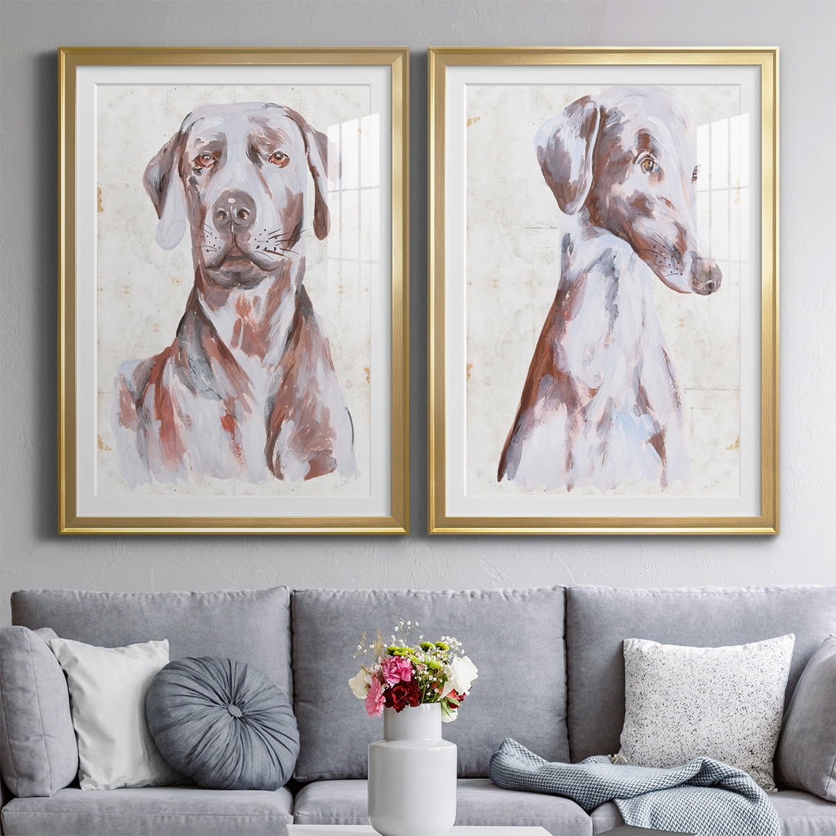 Wexford Home Sitting Dog I Premium Framed Print, 18.5" x 24.5" - Ready to Hang, Gold (Set of 2)