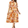 thumbnail image 1 of Pisexur Robes d'Été pour Femmes Mode Bohème à Imprimé Floral Robe Maxi Décontractée Fluide Taille Élastique Robe Soleil Manches Courtes Col en V Boutonnée Robe Soleil à Volants Évasée Plage Longue avec Poches, 1 of 8