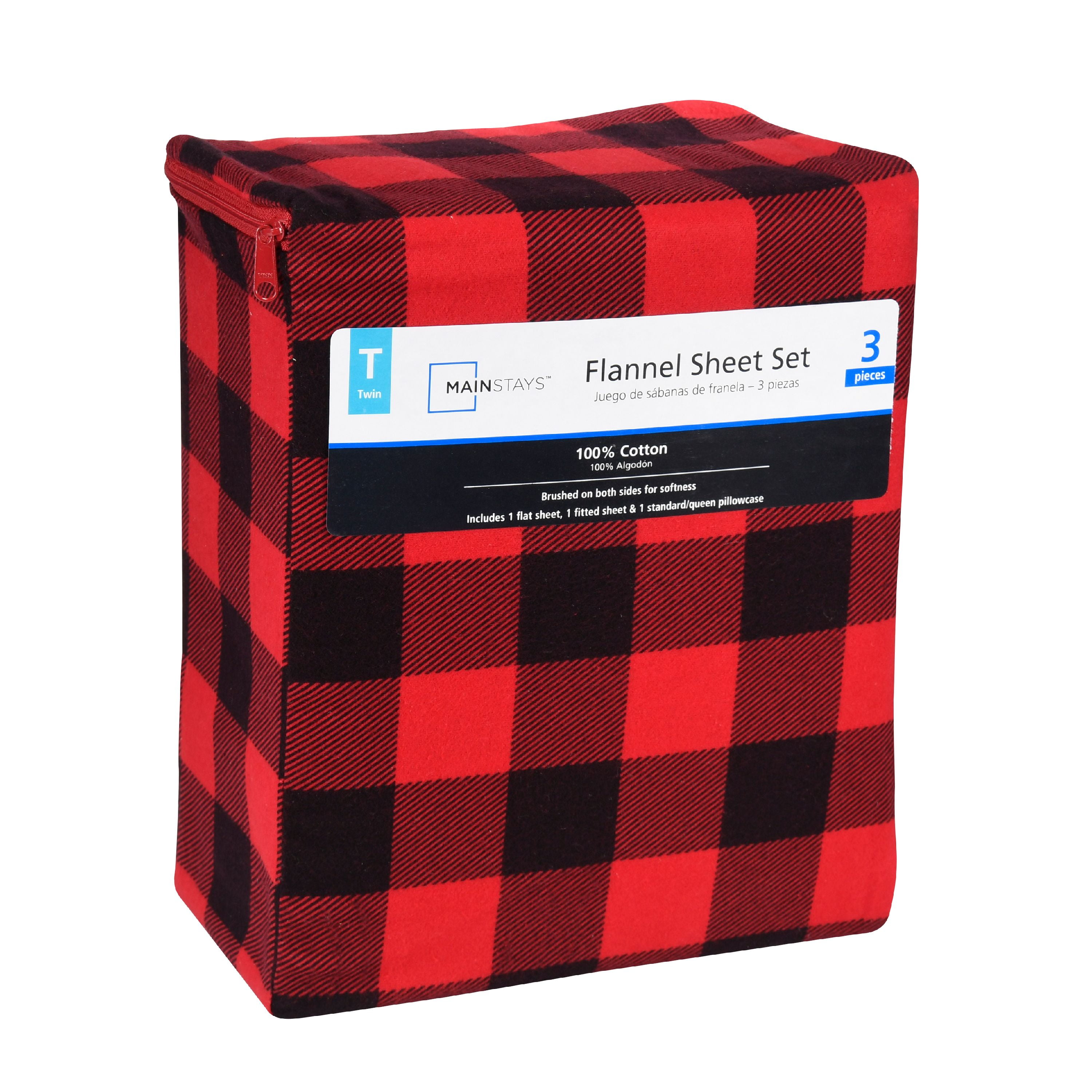 Mainstays Flannel Sheet Set, Red Plaid, Twin, Cotton - Walmart.com