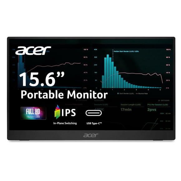 Acer Portable Monitor | 15.6" FHD IPS | Adaptive-Sync Support (FreeSync Compatible) | Slim Design | External Monitor for Laptop PC/Mac | 2 x USB 3.1
