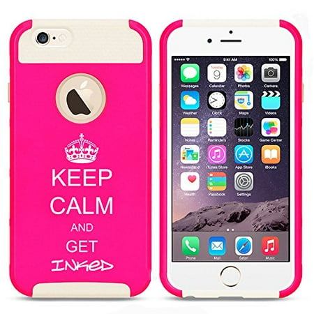 Tattoo Ink Case For Apple (iPhone 8) Shockproof Impact Hard Soft Case Cover Keep Calm And Get Inked Tattoo (Hot Pink-White) ()