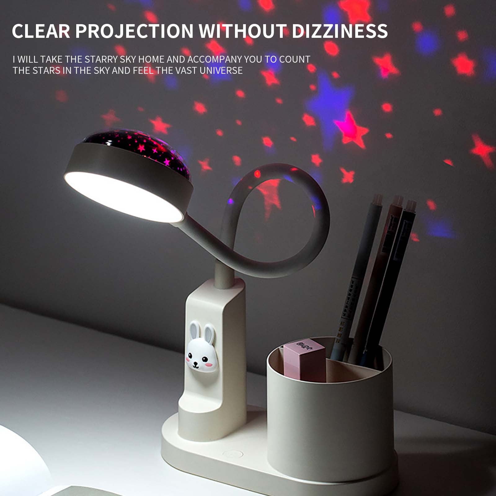 Wovilon Multifunctional Pen Holder Table Lamp Student Dormitory Eye Protection Study Table Lamp Desktop Bedroom Romantic Projection Night Light