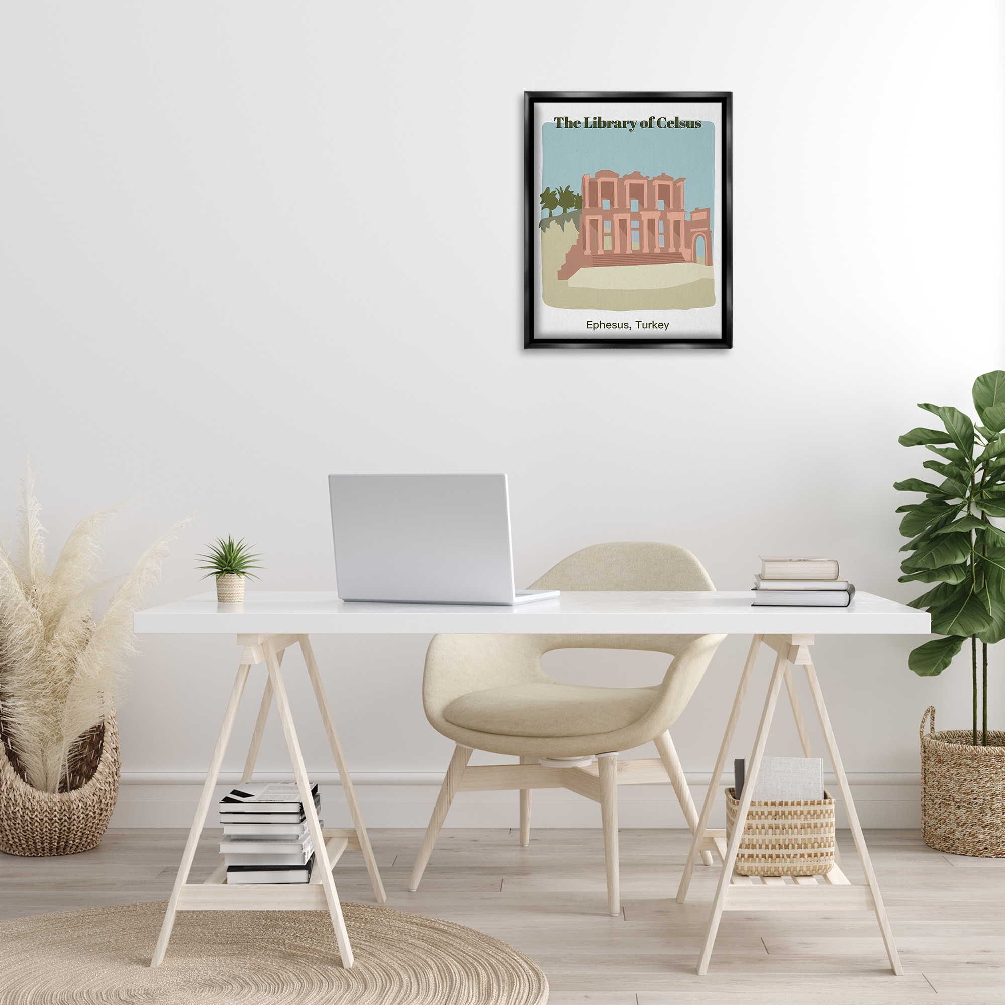 Stupell Industries Library Of Celcus Architecture Town & City Painting Black Floater Framed Art Print Wall Art, 17 x 21