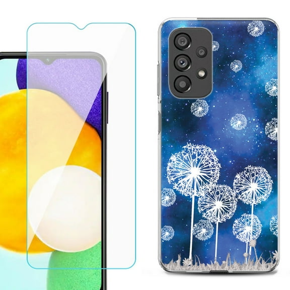 Slim-Fit Gel TPU Phone Case for Samsung Galaxy A23 5G, with Tempered Glass Screen Protector, by OneToughShield ® - Dandelion Stars