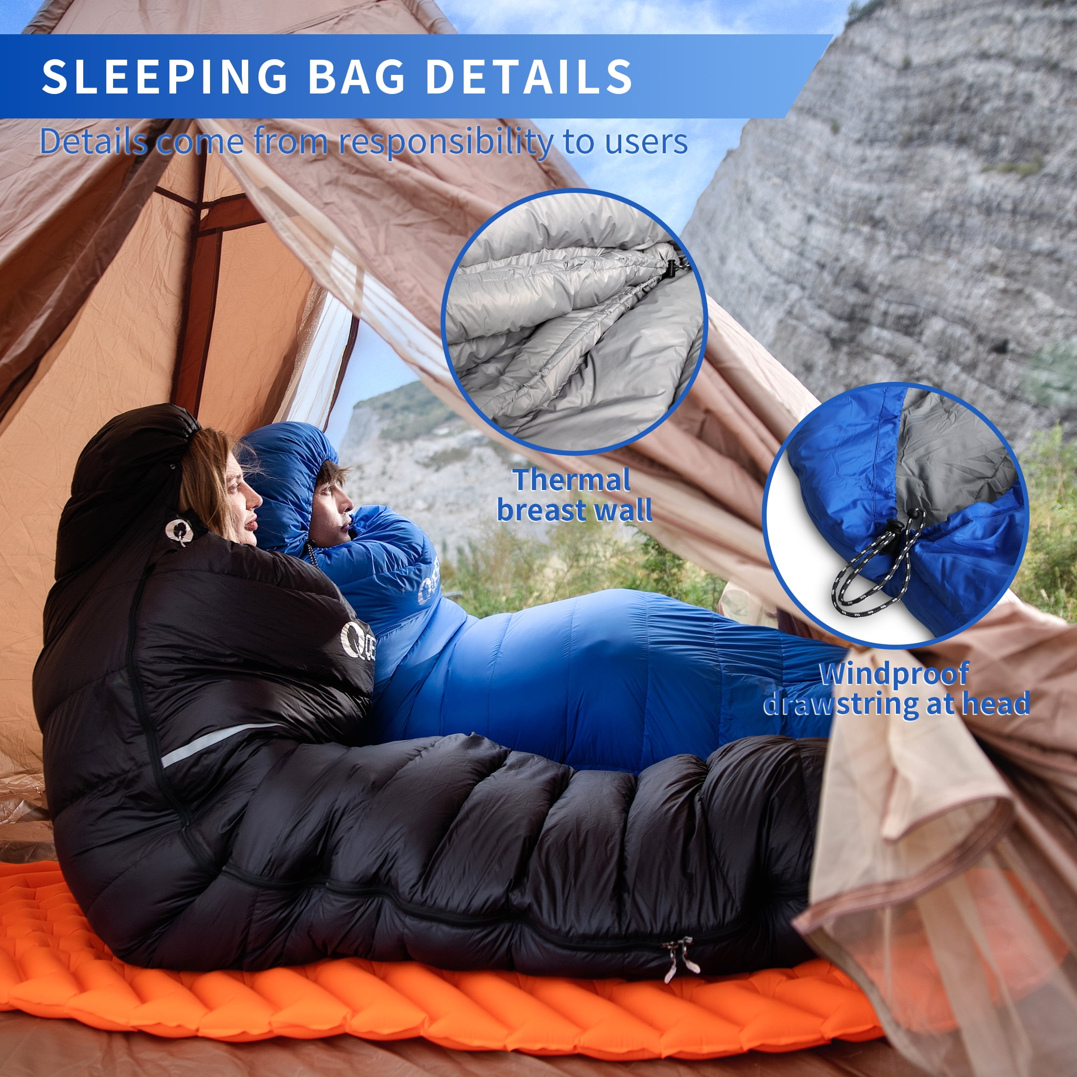 QEZER 0 Degree  Sleeping Bag,Ultra-light Winter Down Sleeping Bag for Adults And Kids Outdoor, Camping,Travel(Blue)