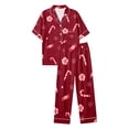 thumbnail image 6 of JAJAHO Women's Christmas Pajamas Candy Cane Print Button Down Short Sleeve 2 Piece Loungewear Sets With Pants, 6 of 7