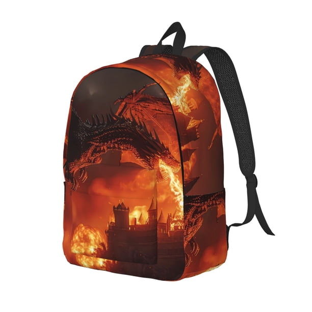Disketp Fiery Dragons Castle Attack Mochila de Lona Estampada, Mochila Escolar de Viaje Ligera para Estudiantes y Portátil-Small