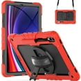 thumbnail image 4 of 3 Layer Case for Samsung Galaxy Tab S9 Ultra 2023/S8 Ultra 2022 14.6", for Kids Heavy Duty Protective Case with Screen Protector & Stylus Holder & 360 Rotating Stand Hand/Shoulder Strap, Red, 4 of 10