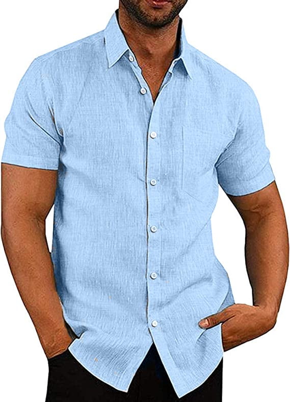 COOFANDY Men's Casual Linen Button Down Shirt Short Sleeve Beach Shirt ...
