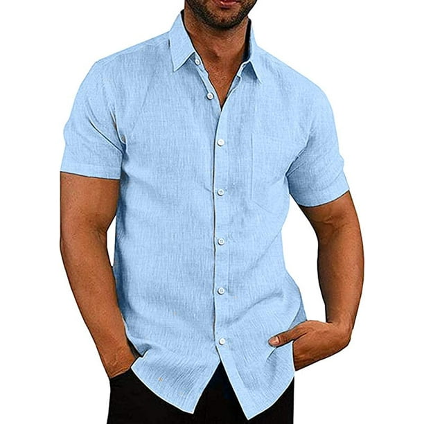 COOFANDY Men's Casual Linen Button Down Shirt Short Sleeve Beach Shirt ...