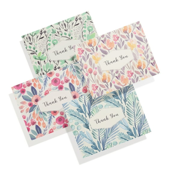 Twigs Paper - Watercolor Flower Greeting Card Set - 12 Blank Thank You Cards With Envelopes - 4 Floral Card Designs - Eco Friendly - Made in USA