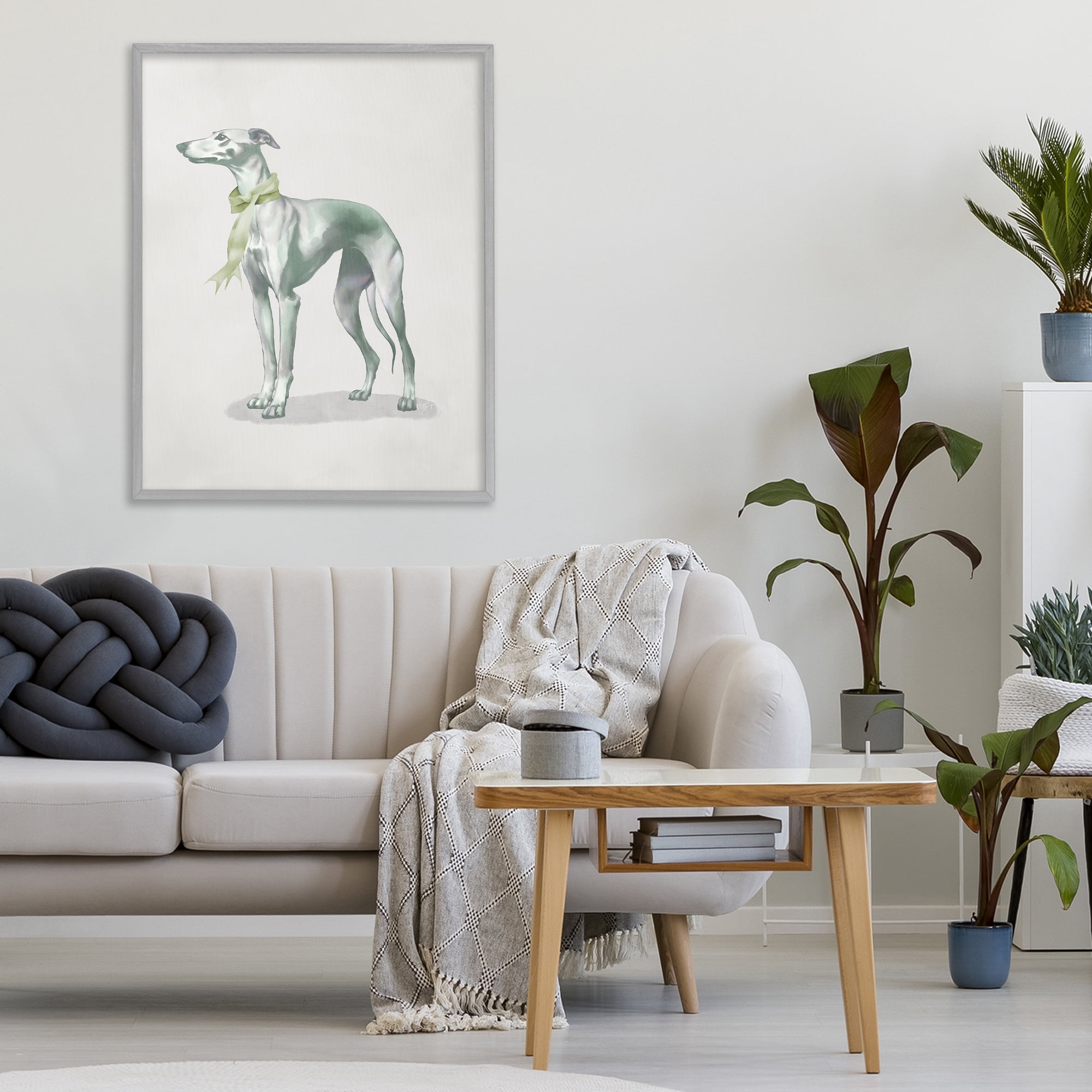 Stupell Industries Graceful Dog & Ribbon Gray Framed Giclee Art, design by Elizabeth Medley