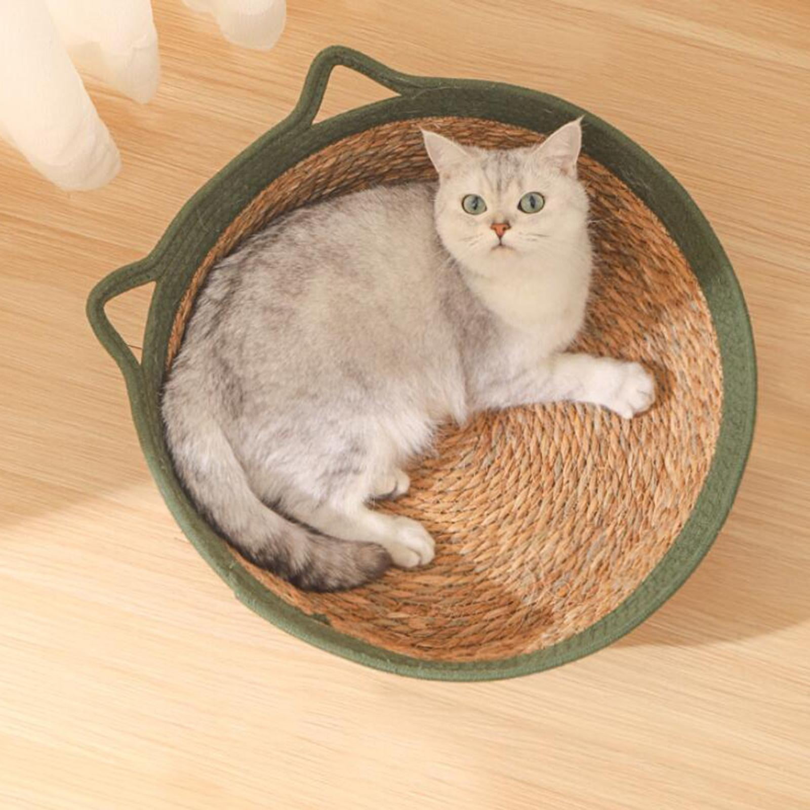 Cat Scratcher Bed Handmade Straw Cat Bed Basket for Indoor Cats Breathable Pet House Nest Scratch-Resistant for Furniture Protection Green 35cmx13cm