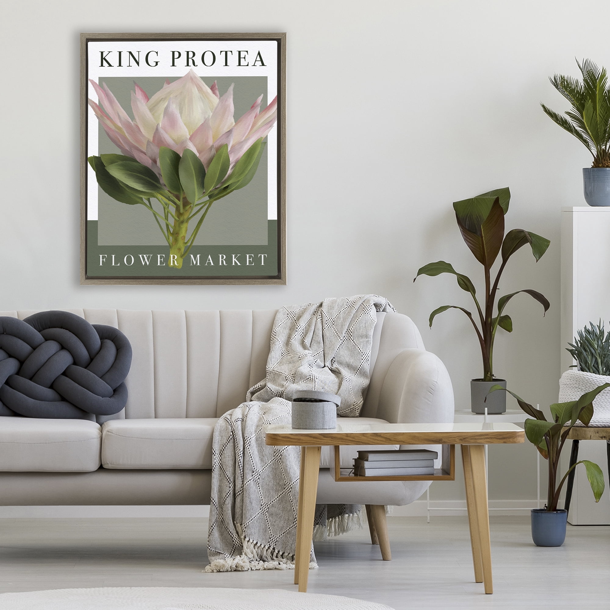 Stupell Industries King Protea Flower Market Brown Framed Floater Canvas Wall Art, design by Jennifer Stith