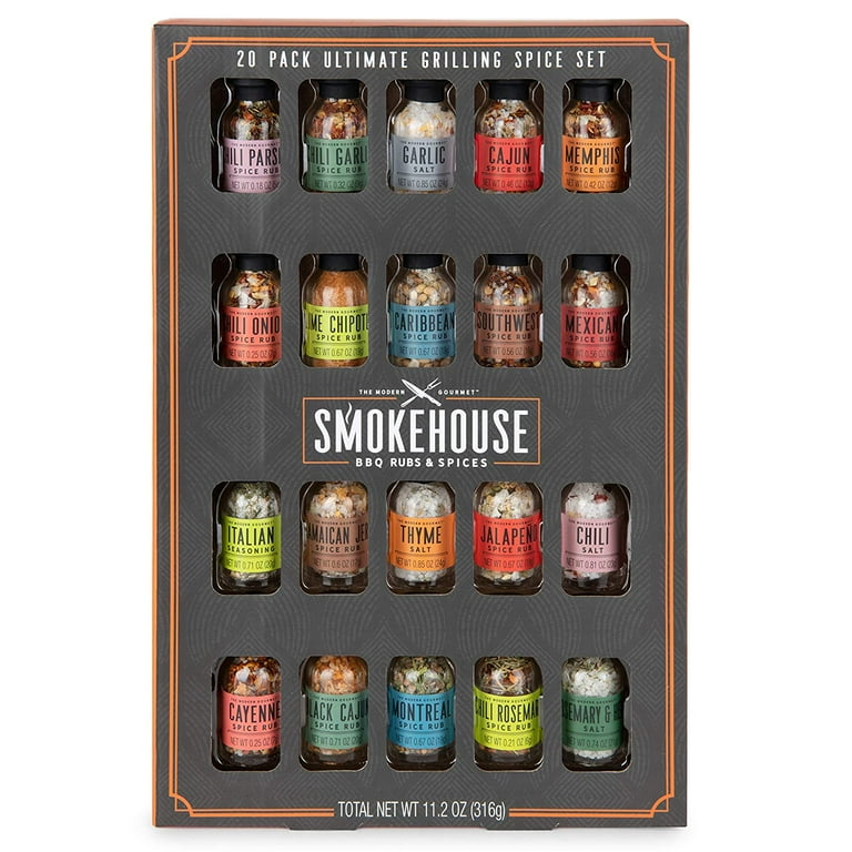 Smokehouse by Thoughtfully Ultimate Grilling Spice Set Grill Seasoning Gift Set Flavors Include Chili Garlic Rosemary and Herb Lime Chipotle Cajun Seasoning and More Pack of 20 Walmart