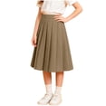 thumbnail image 2 of Hzzrkos Girls Casual Loose Solid Color High Waist Pleated A Line Mid Length School Uniform Skirt Academic Style Elastic Waist Swing Skirt Brown, 2 of 9