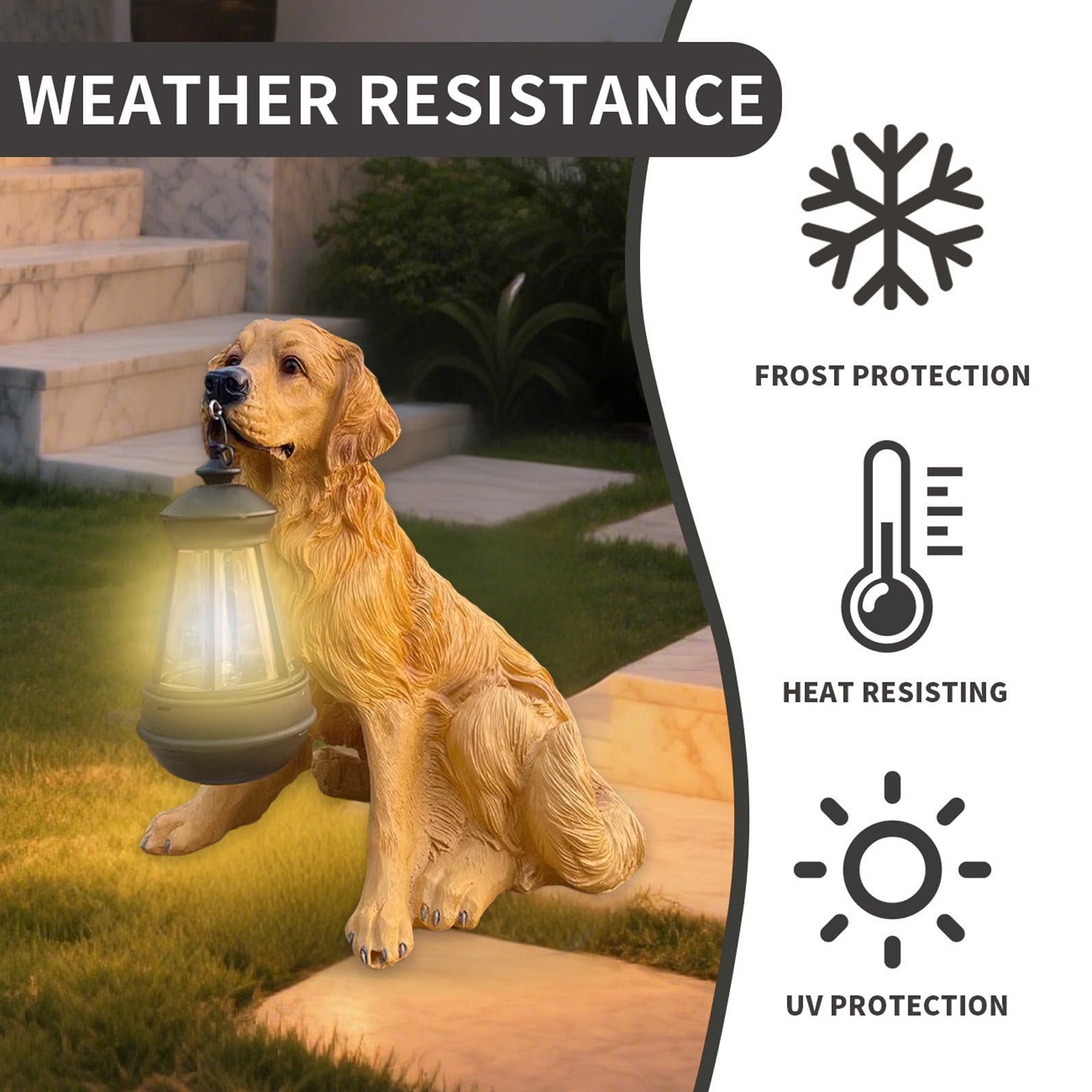Sylchomon Solar Powered Dog Statue LED Light Outdoor Garden Decor Rechargeable Resin Yard Ornament Weatherproof Hanging Lantern Pet Design