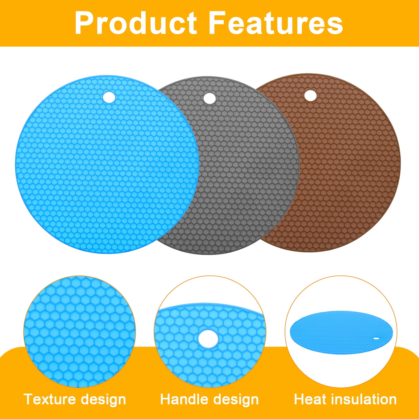 Unique Bargains Non-Slip Silicone Jar Opener Pads Texture Can Opener Brown, Gray, Blue