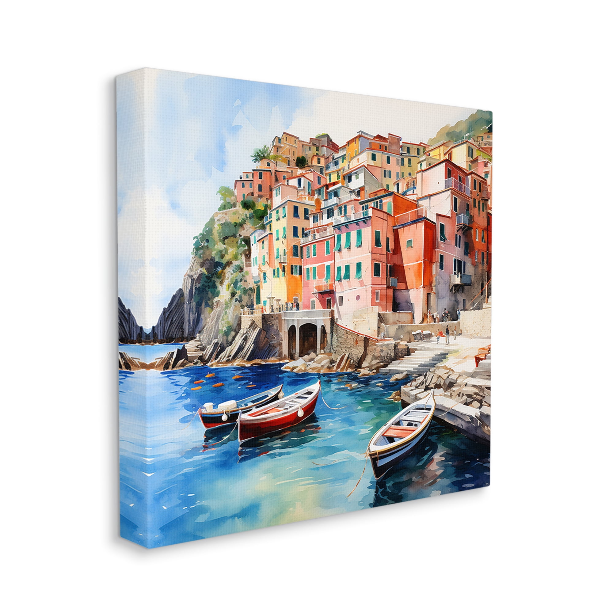Stupell Industries Cinque Terre Boats Travel & Places Painting Gallery Wrapped Canvas Art Print Wall Art, 30 x 30