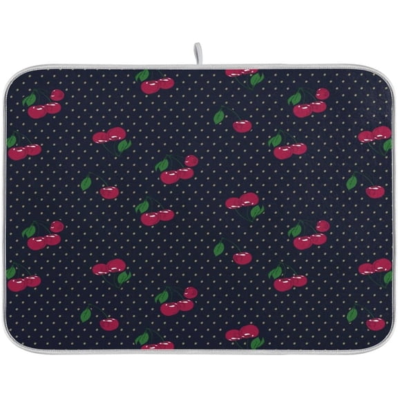 Cute Cherry Polka Dot Dish Drying Mat 18x24 Absorbent Dishes Pad Dish Drainer Mat Protector for Kitchen Fast Dry