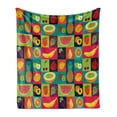 thumbnail image 1 of Retro Soft Flannel Fleece Throw Blanket, Pop Art Grunge Style Fruits Colorful Vintage Set Organic Style Food Vegan Pattern, Cozy Plush for Indoor and Outdoor Use, 70" x 90", Multicolor, by Ambesonne, 1 of 6