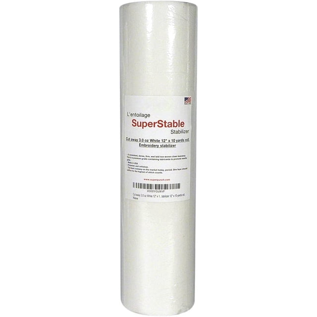 Cut Away Stabilizer White 3.0 oz, 12 Inches x 10 Yards Roll. SuperStable Embroidery Stabilizer Backing