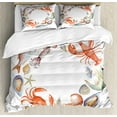thumbnail image 1 of Lobster Duvet Cover Set King Size, Pattern of Aquarelle Style Tasty Seafood Figures Arranged in Circular Composition, Decorative 3 Piece Bedding Set with 2 Pillow Shams, Multicolor, by Ambesonne, 1 of 3