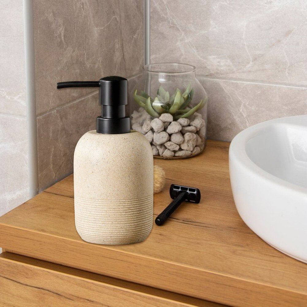 Hand Soap Dispenser - Sandstone Textured Resin Liquid Soap Dispenser for Bathroom & Kitchen Countertop, Matte Beige