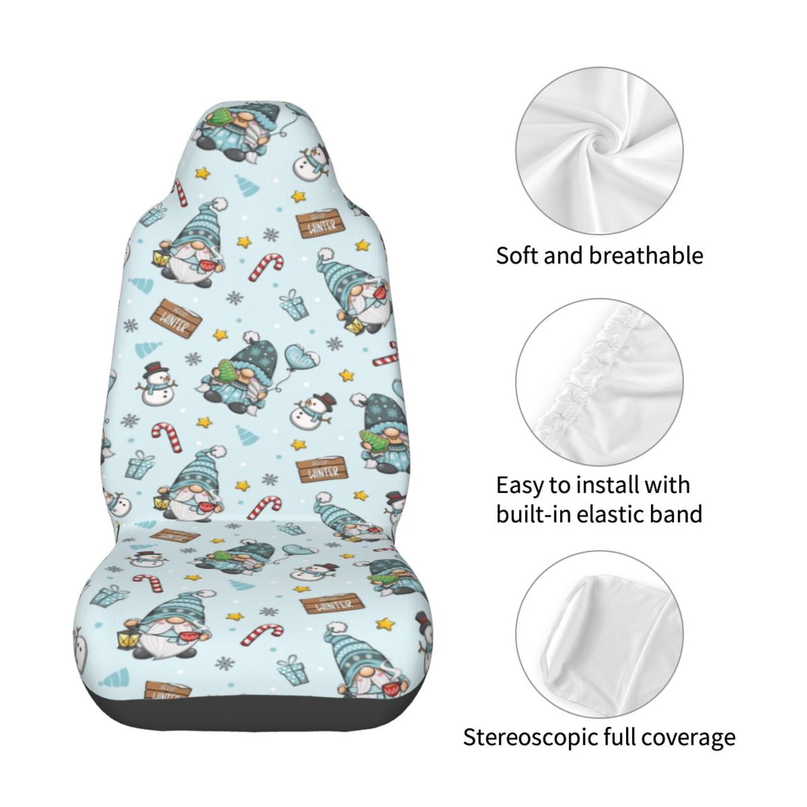 Naloa Winter Wonderland Light Blue Car Seat Covers Universal Front Seat Coves for Car Accessories ,Padded Car Covers for Automotive, SUV, Truck, and Van