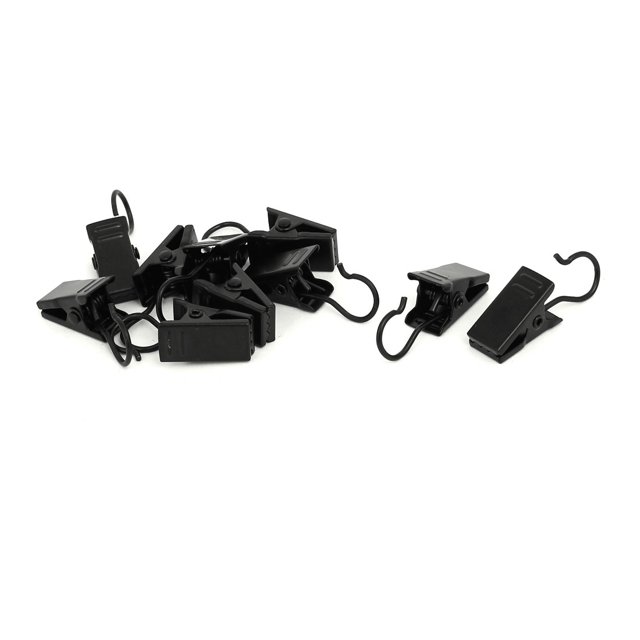 Unique Bargains Drapes Curtain Picture Spring Loaded Sawtooth Hanging Hooks Clips Black 10pcs