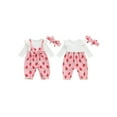 thumbnail image 3 of Loicainy Baby Toddler Girls Bubble Romper 3 6 9 12 Months Strawberry Printed Long Sleeve Ruffle Fake-two Jumpsuit with Headband, 3 of 9