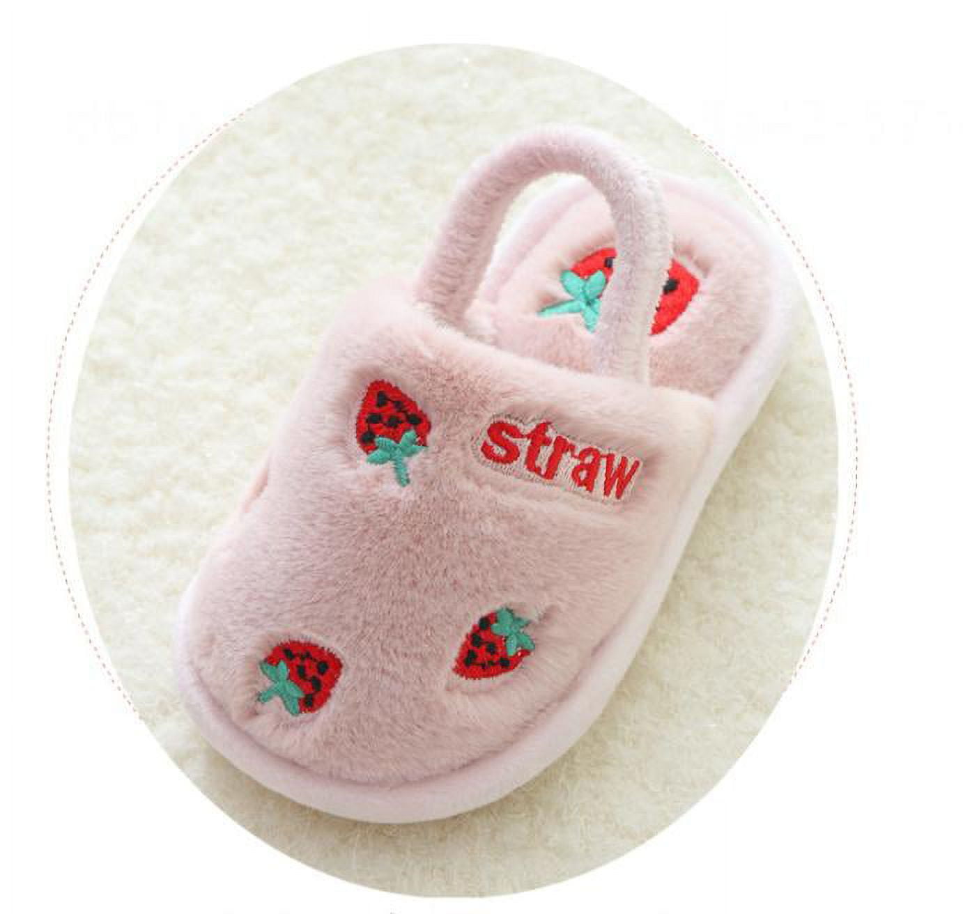  Kawaii Open Toe Slippers Women's Cute Strawberry Fluffy Cozy House  Shoes Sandals Fur Warm Comfy Slip On Slide Slippers (6,Pink)