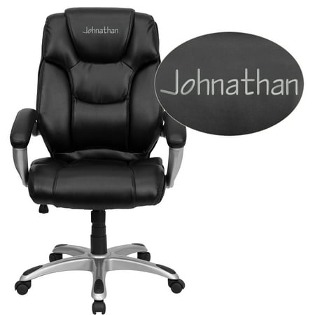 Flash Furniture Personalized High Back Black LeatherSoft Layer Padded Executive Ergonomic Office Chair with Silver Nylon Base and Arms
