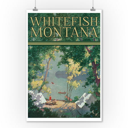 Whitefish, Montana - Scenic View of a Campground by a Lake - Poster (9x12 Art Print, Wall Decor Travel