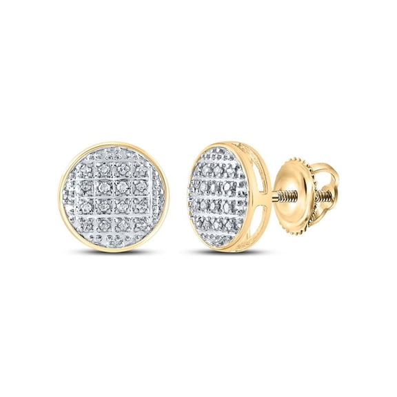 10kt Yellow Gold Mens Round Diamond Circle Cluster Stud Earrings 1/12 Cttw