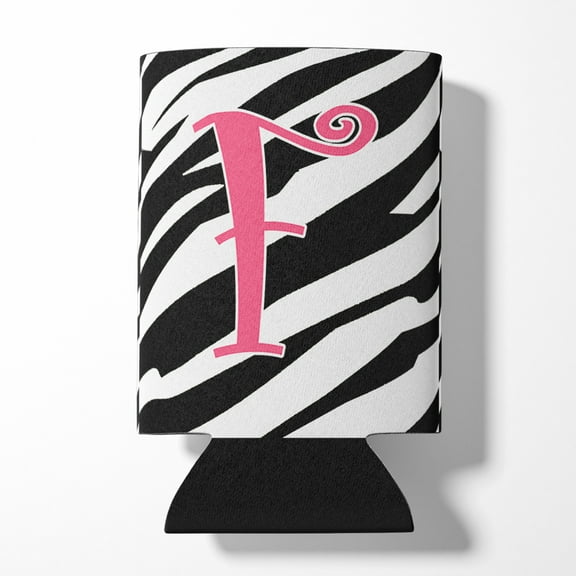 Letter F Initial  Zebra Stripe and Pink Can or Bottle Hugger