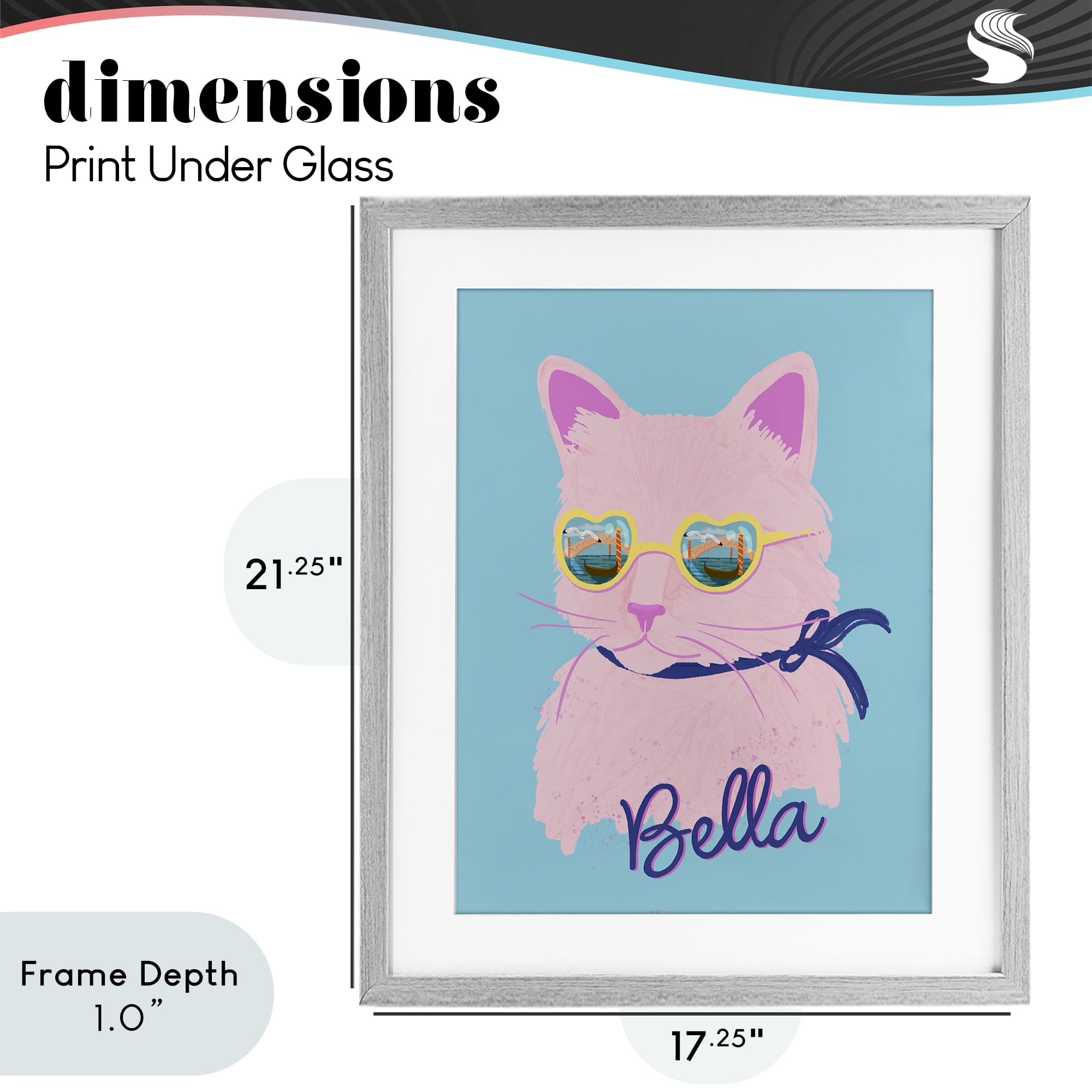 Stupell Industries Cool Cat Bella Gray Framed Print Under Glass, design by Steffanie Pisula