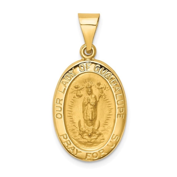 14k Yellow Gold Polished and Satin Our Lady Of Guadalupe Medal Pendant - Measures 28x13mm Wide