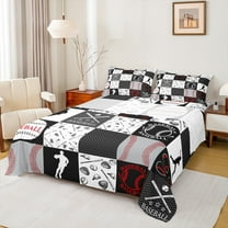 Manfei American Baseball Queen Sheet Sets for Kids, Grey Buffalo Geometric Flat Sheet, Sport Player Queen Fitted Sheet, Super Cozy Room Decor, 4-Piece