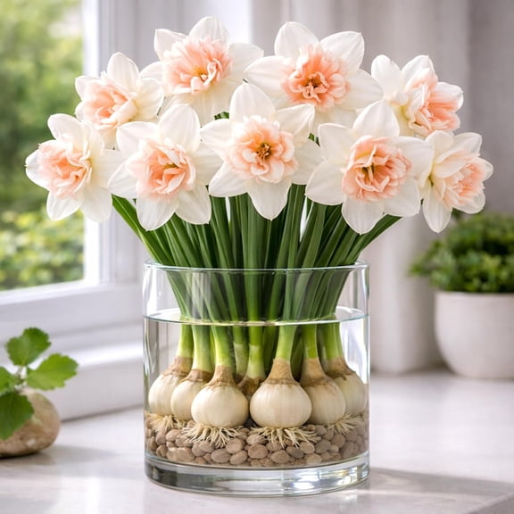 Indoor Pre-Chilled Prom Date Daffodil Bulbs for Forcing Indoors - Grow in Water or Dirt Indoors - Prechilled Indoor Bulbs - Bright Blooms During Cold Winter (10 Bulbs)