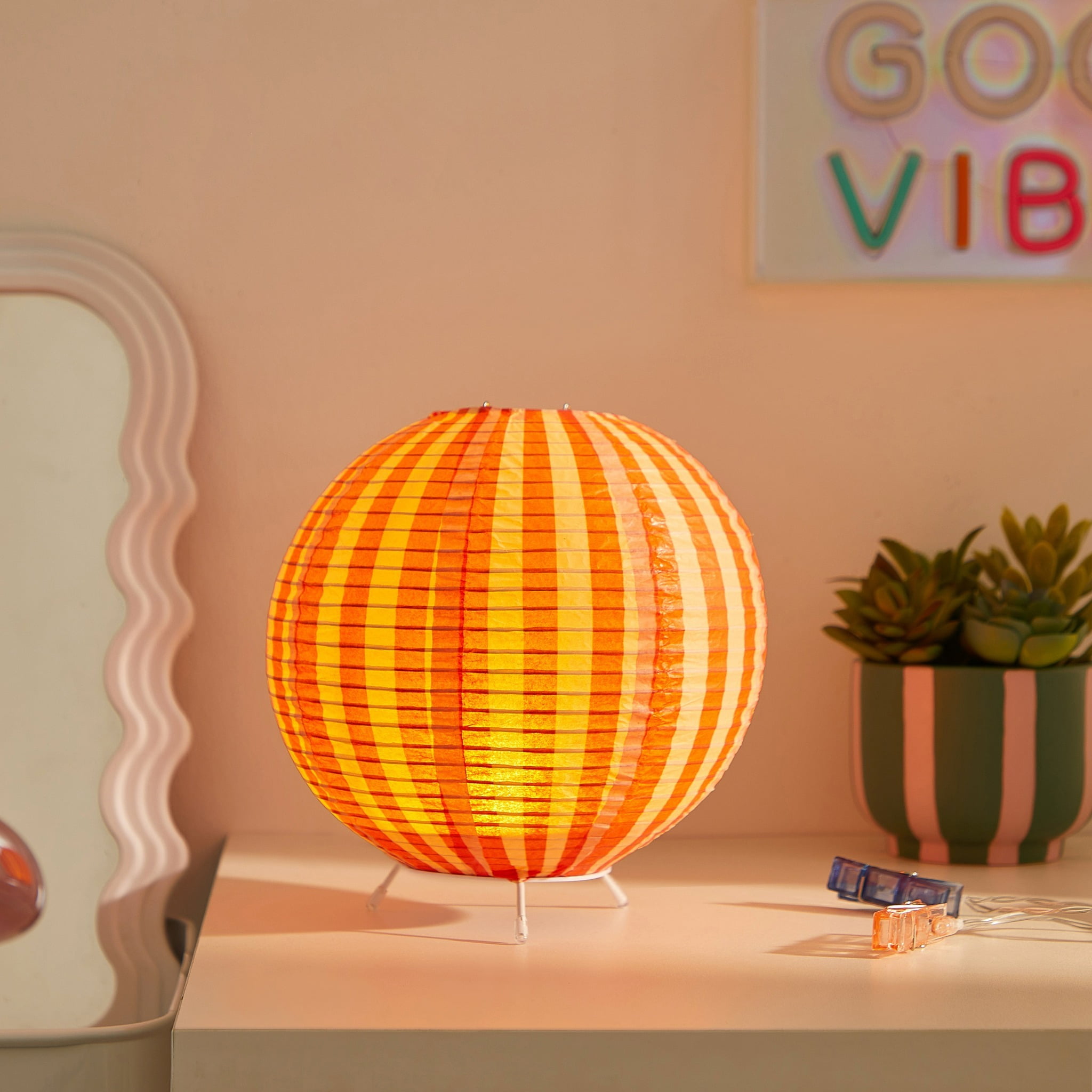 Urban Shop 8.2"H x 9"D Paper Lantern Table Lamp, Orange