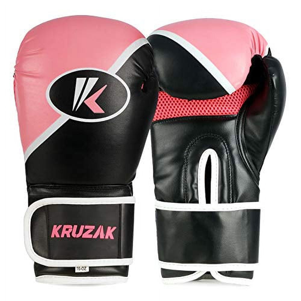 Kruzak Two-Tone Focus Mitts and Boxing Gloves Set for Kickboxing and Muay Thai MMA Training| Focus Pads + Training Gloves | Fitness Kit for Martial Arts and Karate (Black/Pink, 10 oz)