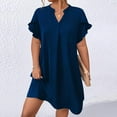 thumbnail image 4 of Wedding Guest Dresses for women SawvnmWomen's Fashion V-neck Solid Color Short Sleeve Pleated Layered Hem Leaf Sleeve Dress Gift for Women, 4 of 6