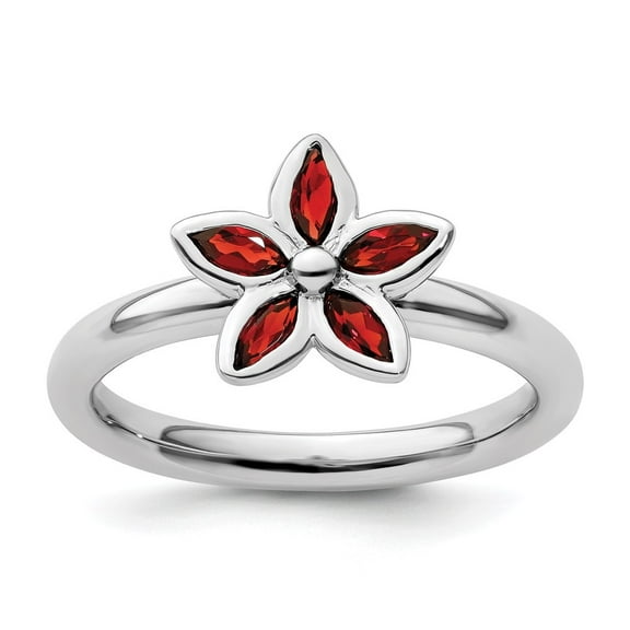 Auriga Fine Jewelry 925 Sterling Silver Garnet Flower Ring for Women Size- 10