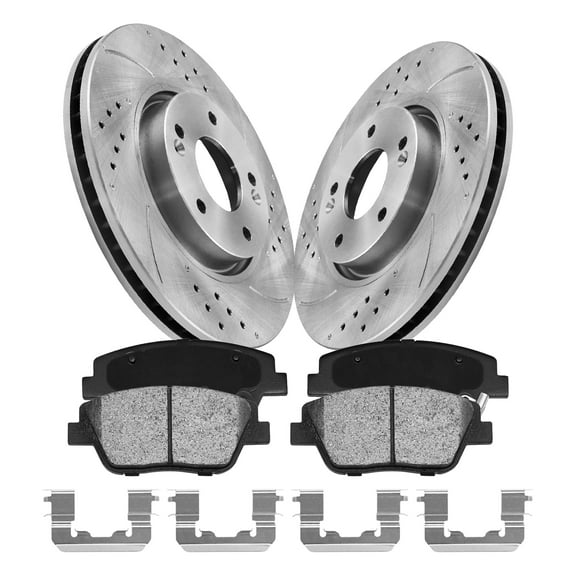 Aurogenix Front Brake Kit, Compatible with 2011-2015 Hyundai Sonata, 2011-2016 Kia Optima, OE Brake Rotors and Brake Pads, Drilled Slotted Rotors Kit, D1444-8595 & 31427, (11.8in)